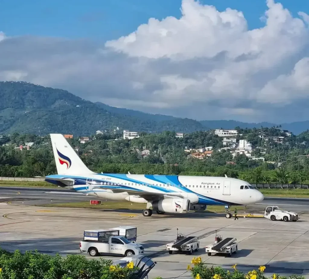 Samui Airport open-air terminal near Chaweng Beach, 10 minutes from Malibu Resort & Beach Club