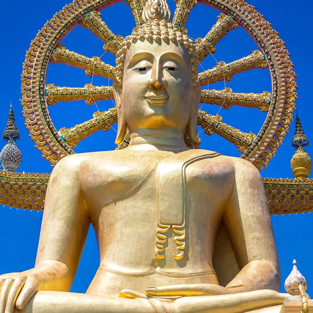 Golden Big Buddha statue at Wat Phra Yai in Koh Samui, located 15 minutes from Malibu Resort & Beach Club